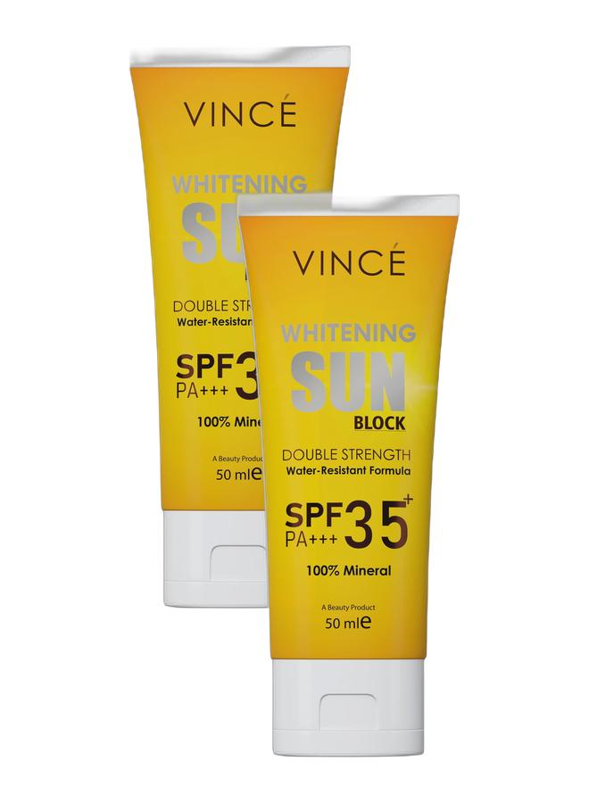 VINCE Sunblock SPF 35 Deal 2 – 100% Mineral Protection Against Sun UVA/UVB Rays – Prevents Sunspots – Hydrates, Brightens Skin, and Prevents Premature Aging – Water-Resistant, 50ml Each - Image 1